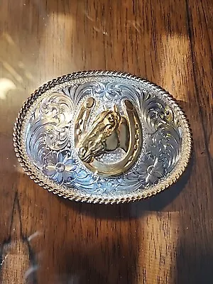 Montana Silversmith Belt Buckle Sterling Gold Silver Plate Horse Head Shoe • $39.99