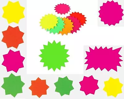 Fluorescent Neon Shapes Stars Flash Cards Display Shop Retail Tags Labels • £2.80