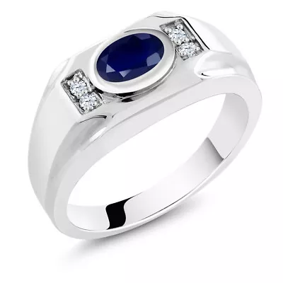 Men's 925 Sterling Silver Sapphire And White Created Sapphire Ring (1.95 Cttw • $97.99