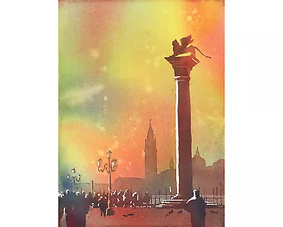 Lion Of San Marco Piazza Di San Marco Venice Italy Watercolor (original) • $299.99