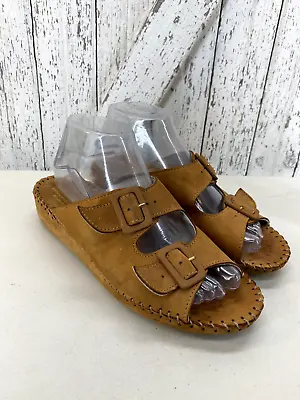 La Plume Size 39 M Brown Slide Leather Women Sandal Shoes • $24.99