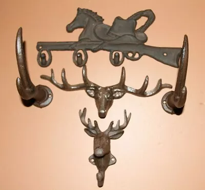 Sportsman Hunter Mancave Mudroom Coat Hooks Cast Iron Fall Hunt - 5 Items • $53.28