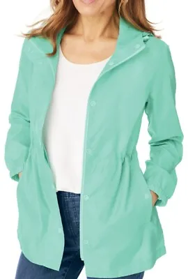 Blair Packable Hooded Zip Front Jacket Beach Glass Green Women's Plus 3x *nip!* • $18.95