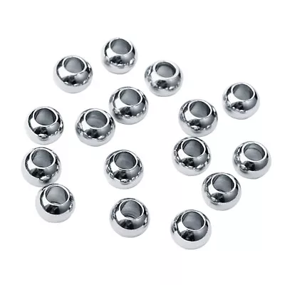  50 Pcs Round Hole Beads Large Beaded Necklaces Stainless Steel Spacer Bracelet • £9.49