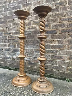 Pair Of Barley Twist Wooden Plant Stand / Torchere / Jardiniere / Lamp Table • £229.99