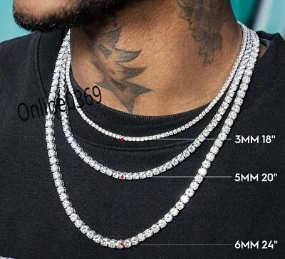 For Men's Tennis Choker Lots Necklace Natural Moissanite 925 Silver Free Stud • $467.49