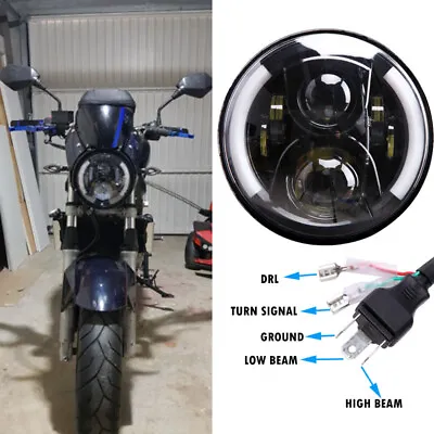 7  Inch LED Headlight With DRL Hi/Lo Beam Ring Headlamp Turn Signal Motorcycle • $69.90