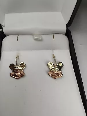 Real 14K Rose & Yellow Gold MICKEY MOUSE Face Pierced Earrings • $55