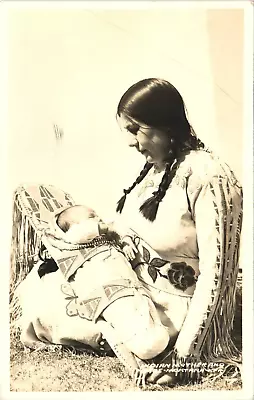 INDIAN MOTHER PAPPOOSE Original Real Photo Postcard Rppc GAGE MONTANA MT • $20