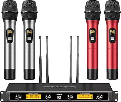 TONOR Wireless Microphone System Quad Channel UHF Wireless Hand Mic Adjustable • £164.99