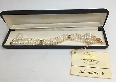 Vintage Imperial Pearl Syndicate IPS Cultured Pearls Bracelet 14k Triple Strand • $200
