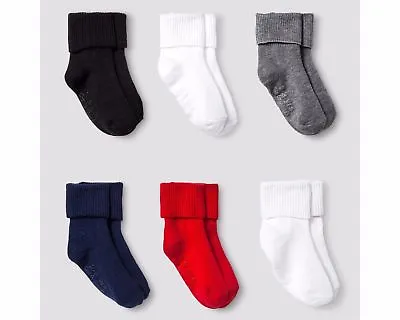 Cat & Jack Gripper Bobby Socks Girls/Boys Black/White/Red/Blue/Grey Set Of 6 • $7.95