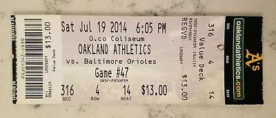 Oakland A's Baltimore Baseball Ticket 7/19 2014 Wei-Yin Chen Win Davis HR Stub • $4.50