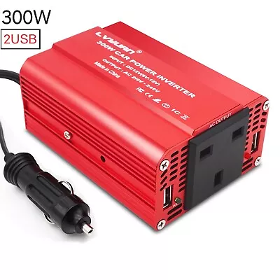 Car Vehicle 300W Power Inverter DC 12V To AC 230V Converter Travel Trip 2USB Red • £14.99