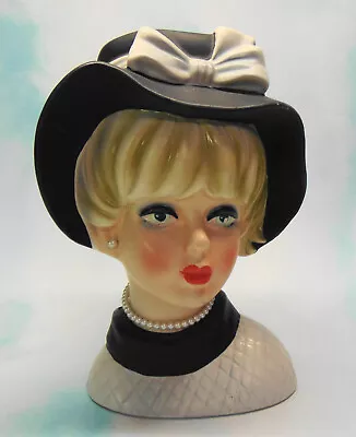 Vintage Napcoware C-7495 Lady Head Vase 7  Dark Blue Dress & Hat Pearl Earrings • $49.95