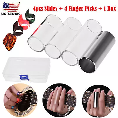 Guitar Slide Bar Stainless Steel Metal/Glass Slides + Picks For Guitar Bass K4X9 • $10.69