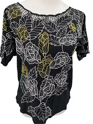 MinkPink Black Embroidered Scalloped Edge Short Sleeve Blouse Top Womens Size XS • $28.99