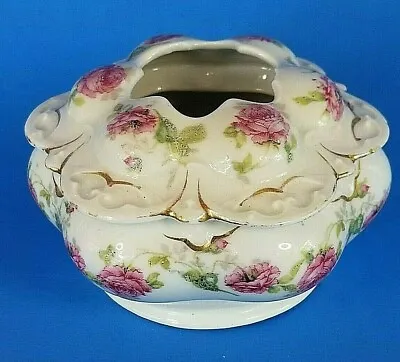 Hair Receiver Porcelain M Z Austria Pink Roses Gold Trim Pattern Potpourri • $19.99