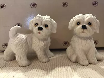 Set Of 2 Vintage Homco 1411 White Maltese Westie Puppy Dog Figurines Taiwan 3  • $7.25