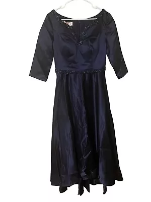 JJs House Formal Dress Gown Size 10 Dark Navy Beaded HighLow Maxi Fit&Flare NEW • $49.99