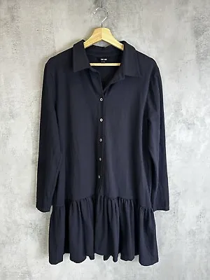 Saint + Sofia Shirt Dress Size 16 Navy Blue Jersey Button Up Tiered • £40