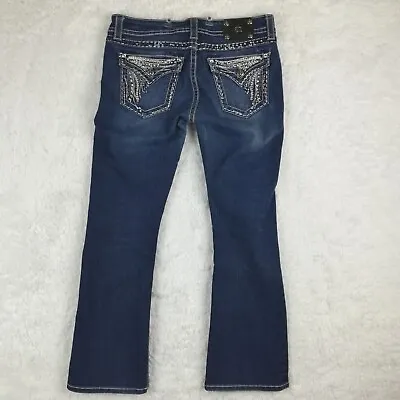 Miss Me Womens Jeans Easy Boot Blue Denim Jeweled Medium Wash Flap Pocket 28 • $26.99