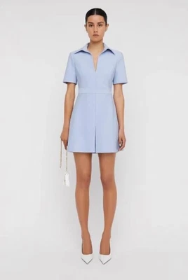 $202.50 • Buy RRP$800 Scanlan Theodore (AU10) Tinted Blue Italian Milano Pleat Dress