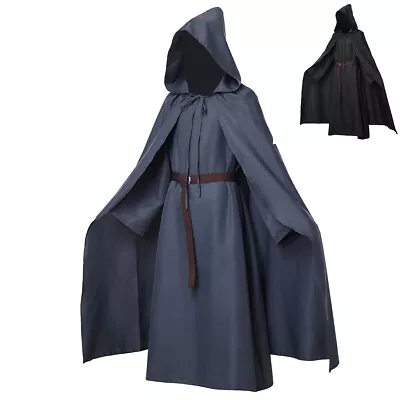 Medieval Men's Long Hooded Cloak Robe Halloween Wizard Sorcerer  Costumes • $51.99