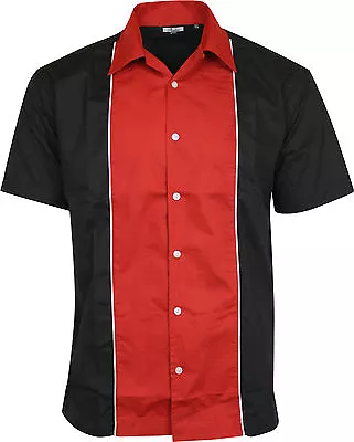 Relco Mens Red & Black Bowling Shirt Rockabilly Retro 50s Club Swing Lounge • £34.99