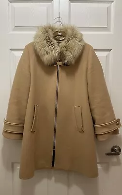 Zara Women’s Coat Manteco Wool Mocha Khaki Coat Fur Collar Size L • $59.99