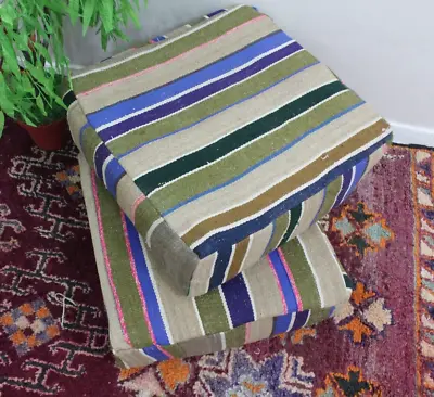 Set Of 2 Vintage Handmade Moroccan Pouf Berber Yoga Cushion Ottoman Footstool • $250
