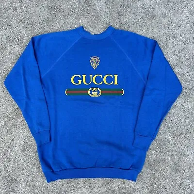 Vintage Gucci Bootleg Sweatshirt Blue Size XLT Tultex • $95