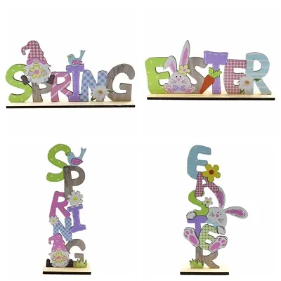 2Pcs Wooden Table Easter Sign Easter Bunny Gnome Stand Tabletop Ornaments Decor • £6.66