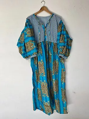 Indian Turquoise Tiger Striped Gown Dress Long Dress Deep Neck Women's Clothing • $77