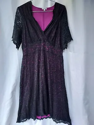 Kiyonna Dress Size 2 Black Lace V Neck Stretchy  Made In USA • $24.50