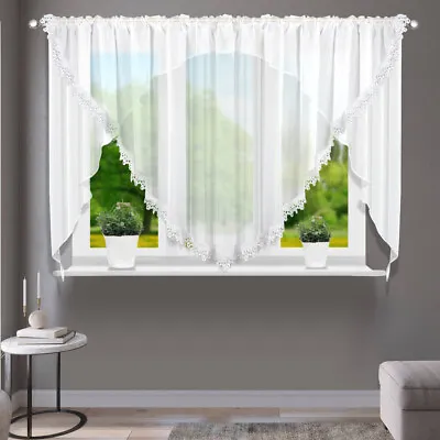 Voile Net Curtains With Lace Ready Made Living Dining Room Bedroom New • £18.99