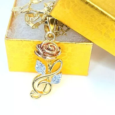 14k Gold Plated Music Note And Rose Flower Pendant Necklace Jewelry For Women • $13.99