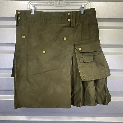 Modern Kilts Mens Utility Kilt Pleated Pockets Olive Green Size 35 • $14.99