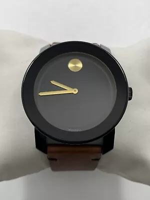 Movado Bold Black Museum Dial Brown Leather Strap Men's SWISS Watch 3600305 • $164.95