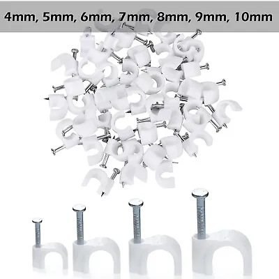 Round Cable Clips Wall 4mm 5mm 6mm 7mm 8mm 9mm 10mm White Nail Plugs 100/400pcs • £4.29