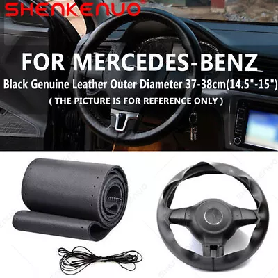15  38cm New Black Genuine Leather Car Steering Wheel Cover For Mercedes-Benz • $24.59