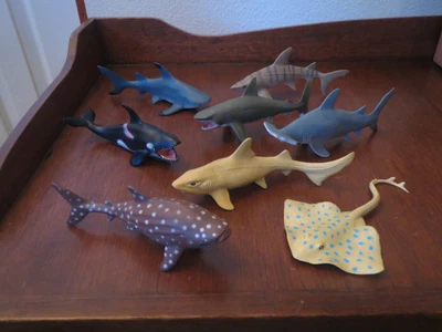 $9.99 • Buy Vintage Lot 8 Plastic 6   Sea Animals Orca, Stingray ,Sharks, Whale Marine Life