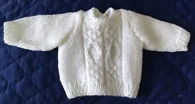 White Patterned Front~Button Down Back~Dolls/Premature Baby Jumper~Chest 30cm • £3.95