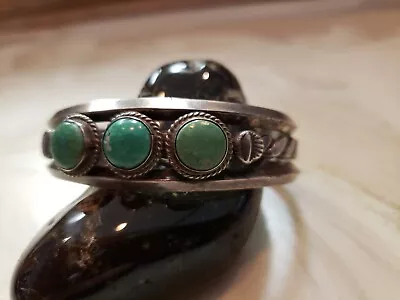 Old Pawn Silver Turquoise Cuff Bracelet Vintage - 3 Round Stones 42g • $250