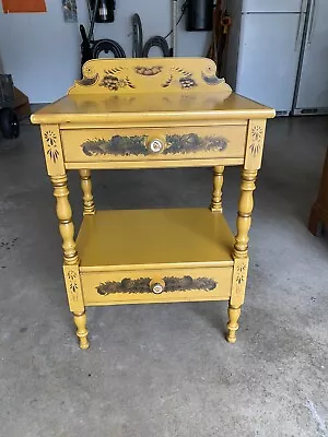 L Hitchcock Antique Vintage Yellow Decorated Nightstand • $595