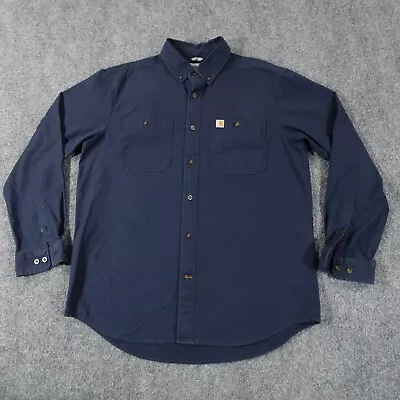 Carhartt Shirt Men L Blue Canvas Relaxed Fit Work Wear Cotton Logo Mechanic 7651 • $22.45