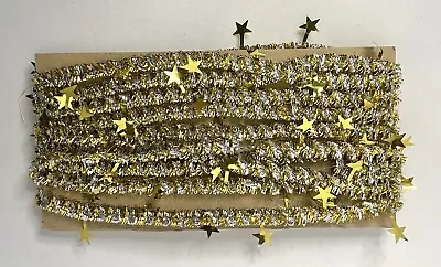 Vintage Christmas Tree Tinsel Garland Twisted Foil Silver & Gold W/ Stars • $7.20