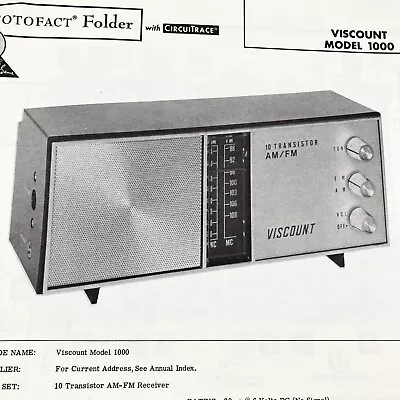 Vintage Original 1966 Viscount Radio M# 1000 Wire Schematic Service Manual • $9.99