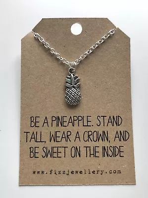 £3.99 • Buy Be A Pineapple Stand Tall Wear A Crown Silver Message Card Necklace Xmas Gift