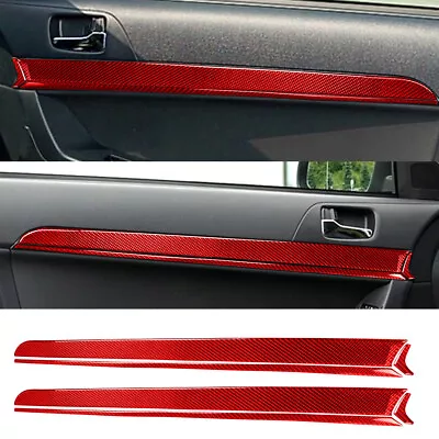 6pc Fit For Mitsubishi Lancer 2008-15 Red Carbon Fiber Interior Door Panel Cover • $49.67